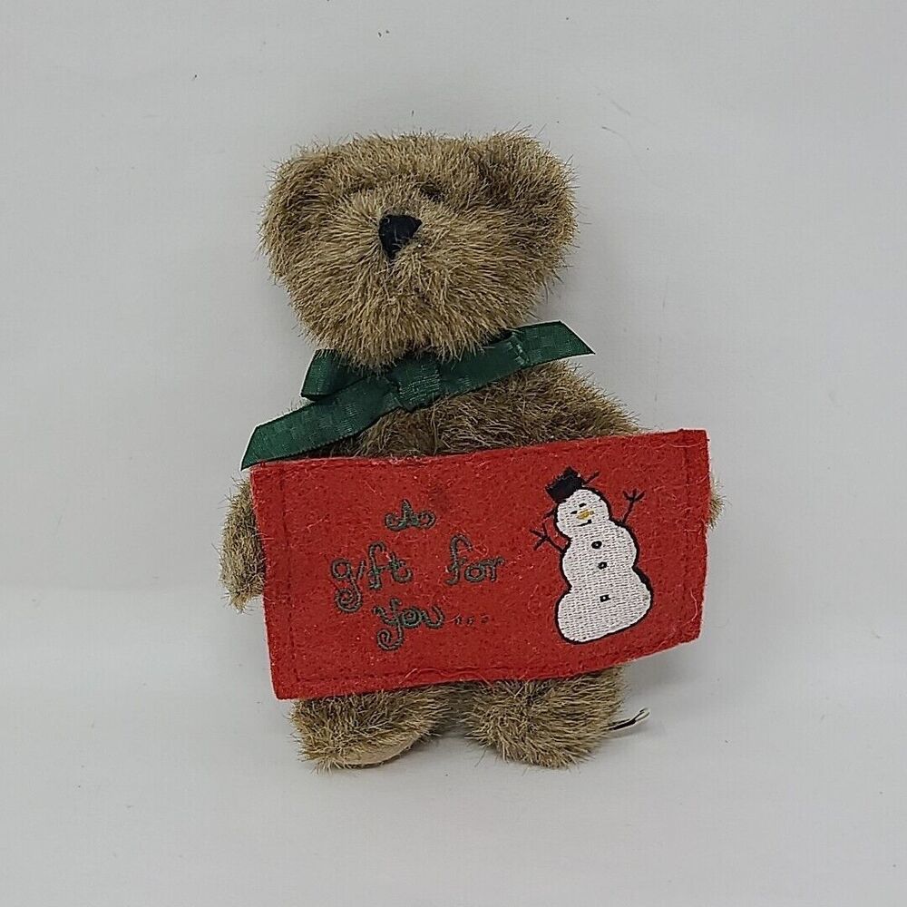 Boyds Bear Plush Teddy Bear Christmas Ornament Mini Bear "A Gift For You" 5"